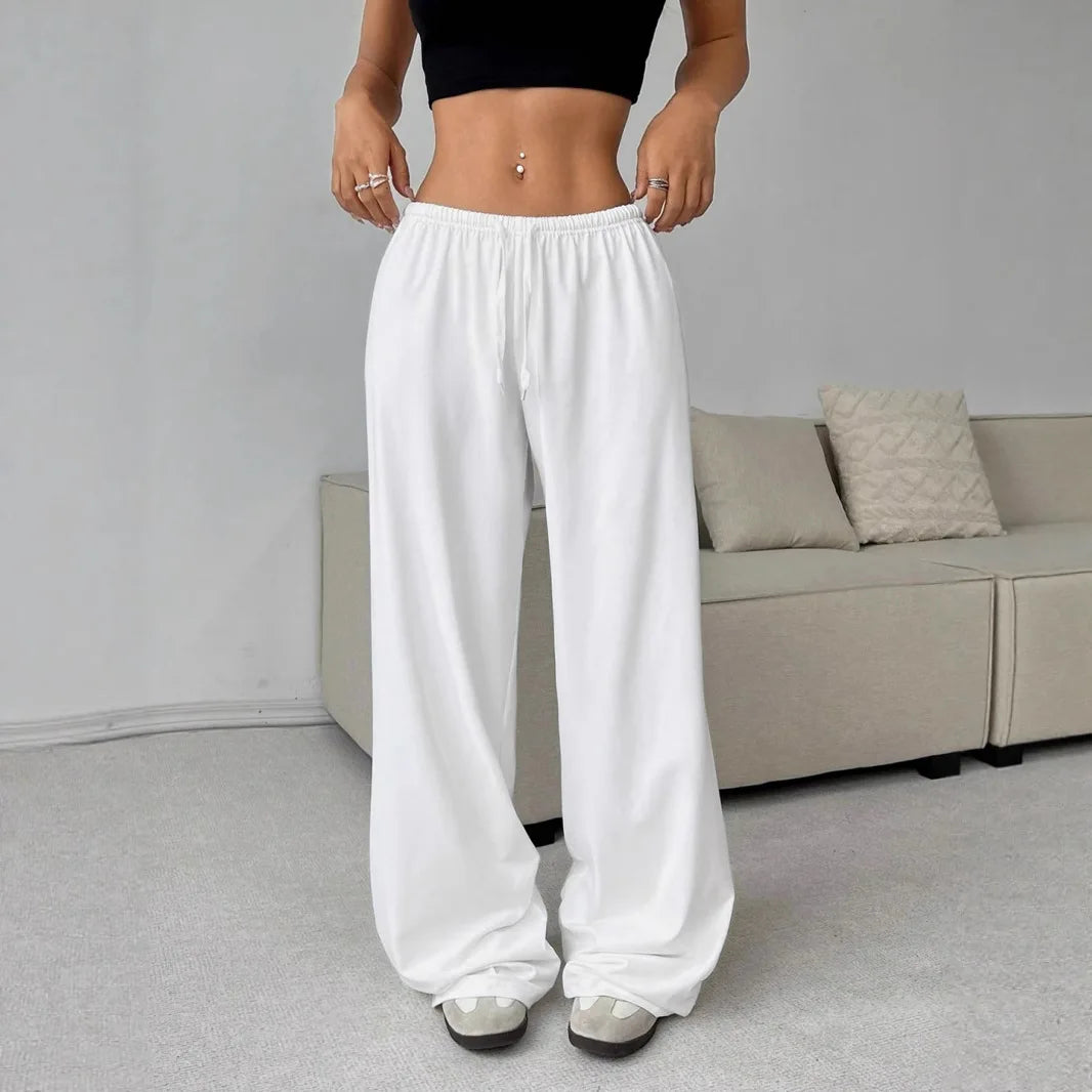 Pantalons décontractés unis à taille élastique et jambes larges pour femmes
