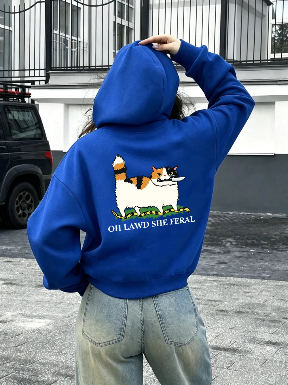 Sweat à capuche imprimé motif chat, couteau et serpent pour femmes