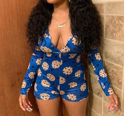 Combishort pyjama femme extensible à imprimé panda bleu