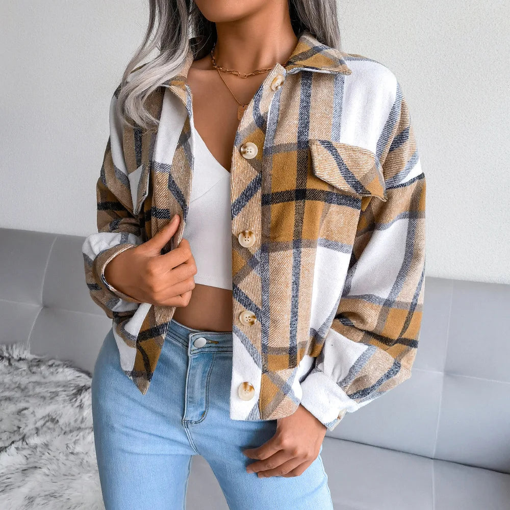 Veste en laine à carreaux pour femmes