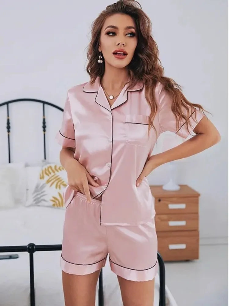 Pyjama Satiné Femme – Chemise Manches Courtes et Short