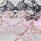 Ensemble de lingeries soutien-gorge sexy en dentelle à pois et résille et string pour femmes