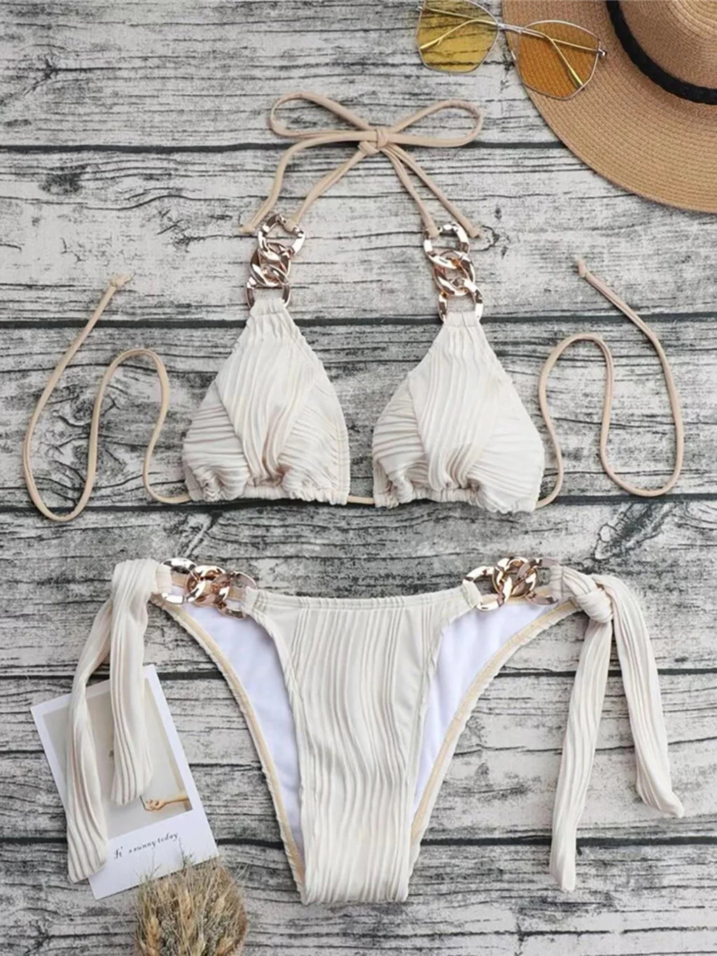 Maillots de bain deux pièces avec anneaux en métal pour femmes