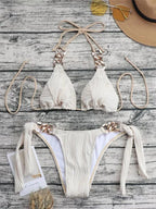 Maillots de bain deux pièces avec anneaux en métal pour femmes