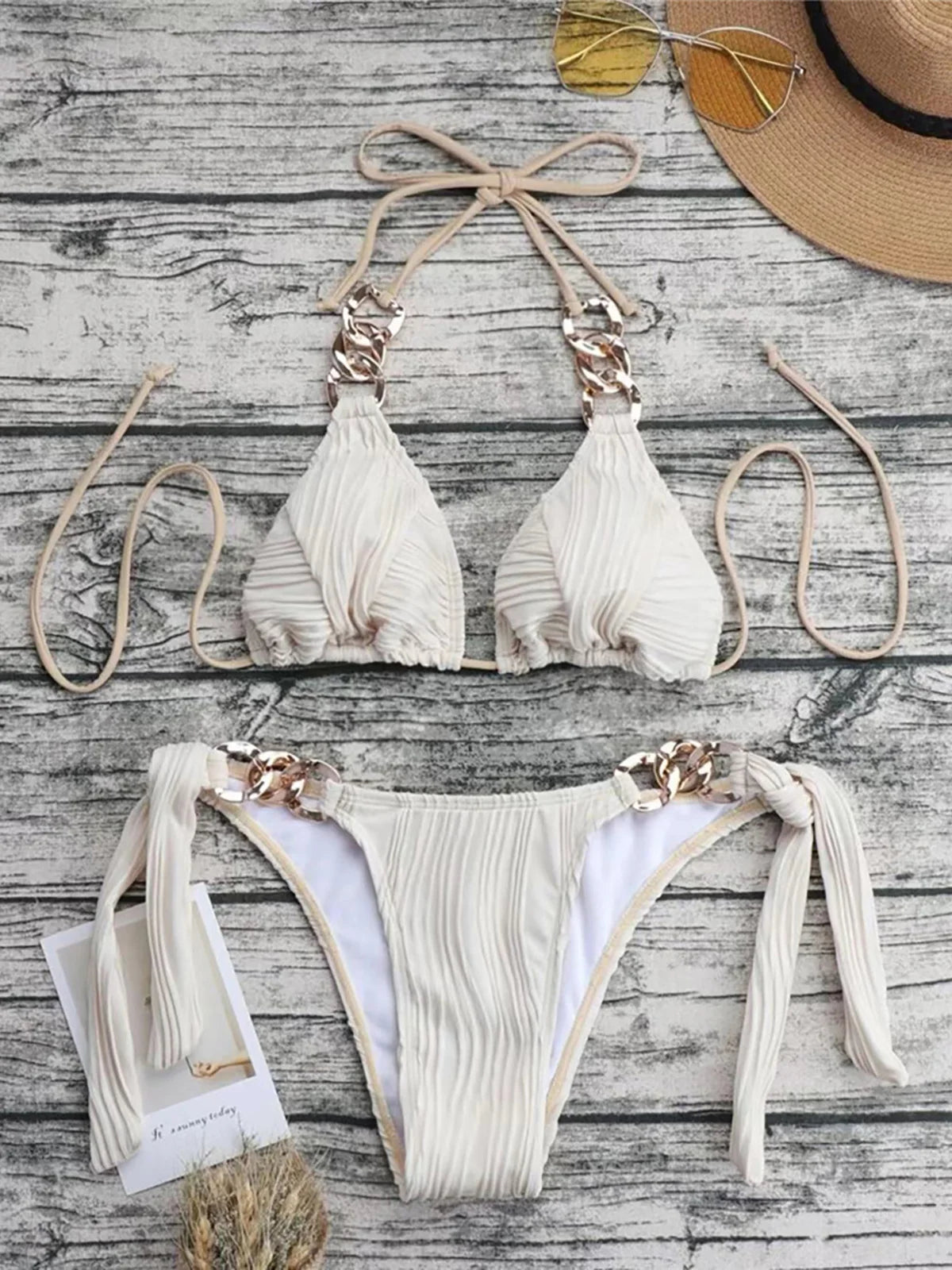 Maillots de bain deux pièces avec anneaux en métal pour femmes
