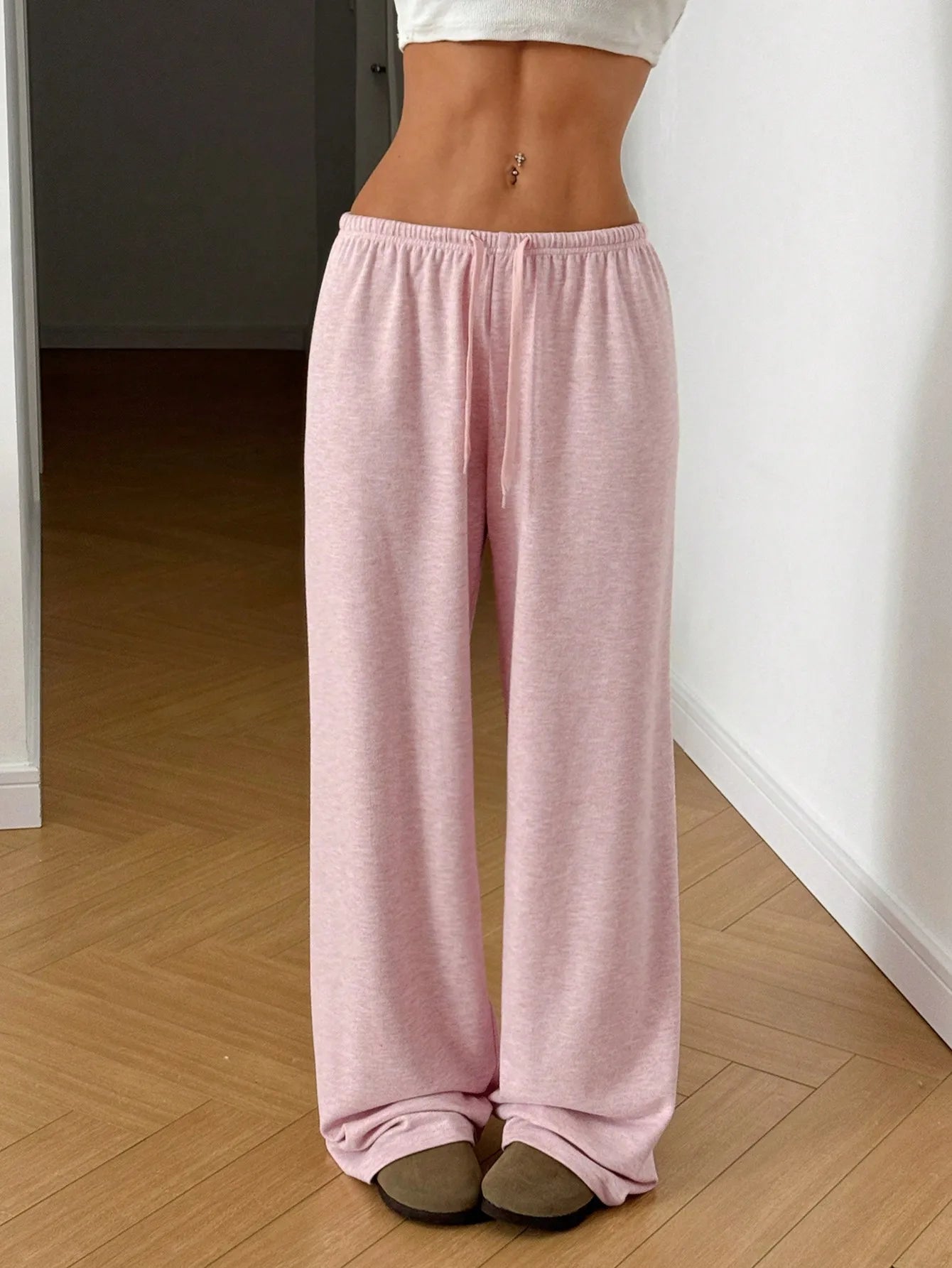 Pantalons décontractés unis à taille élastique et jambes larges pour femmes