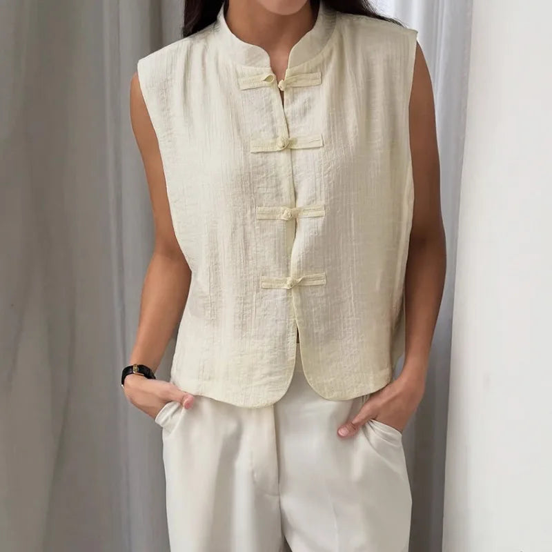 Débardeur sans manches à col mandarin pour femmes