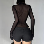 Body noires transparent avec broderies papillon pour femmes