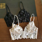 Ensemble de soutien-gorge et tongs en dentelle brodée de fleurs pour femmes