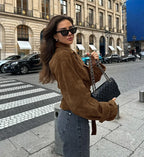 Veste plissée en daim marron pour femmes