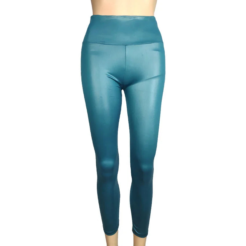 Leggings moulant taille haute en similicuir pour femmes