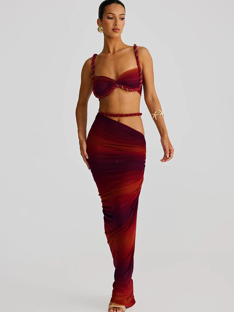 Ensemble 2 pièces Camisoles et jupes taille haute pour femmes