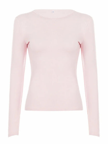 T-shirt Femme Ajusté à Col Rond et Manches Longues
