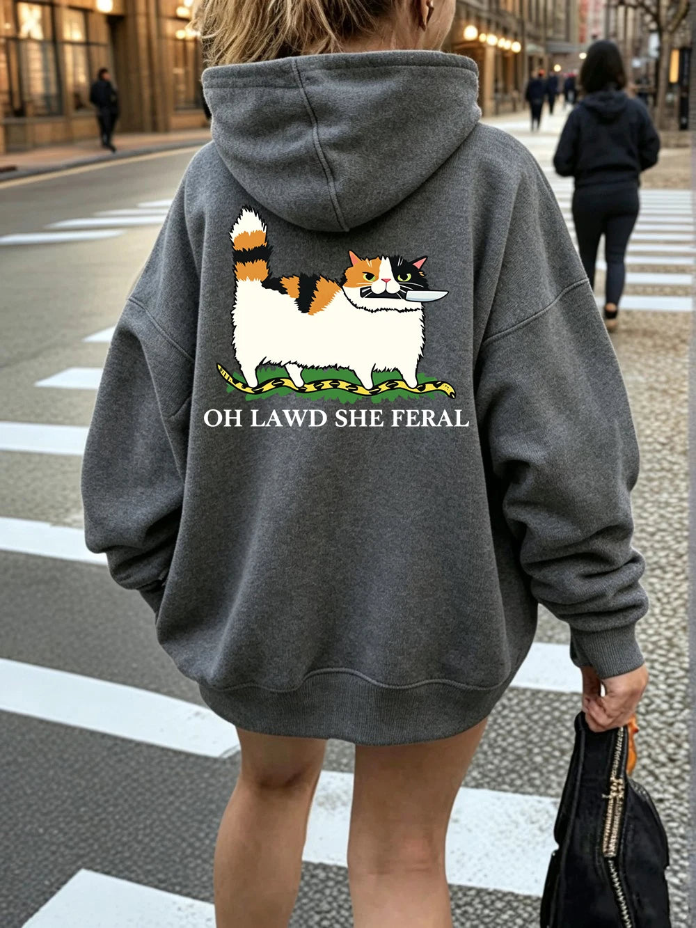 Sweat à capuche imprimé motif chat, couteau et serpent pour femmes