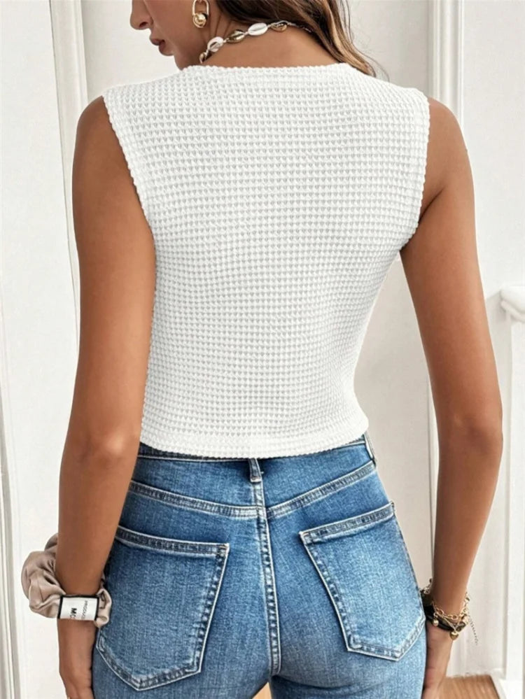 Gilet Sans Manches Femme – Maille Vintage et Col V