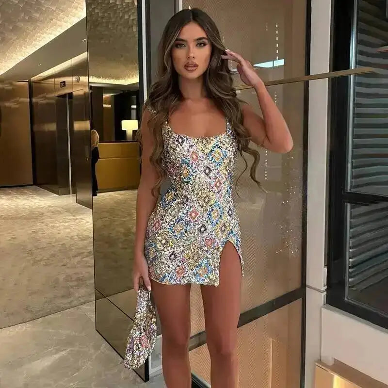 Robe à sequins et fente pour femmes