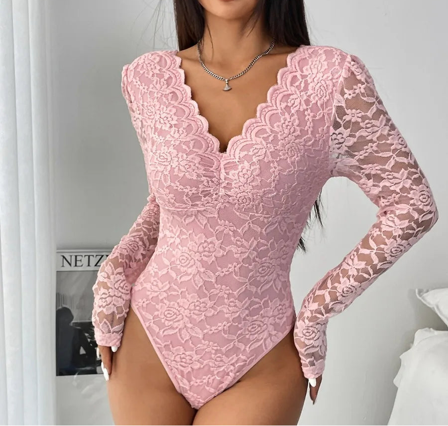 Body élégant en dentelle florale pour femmes
