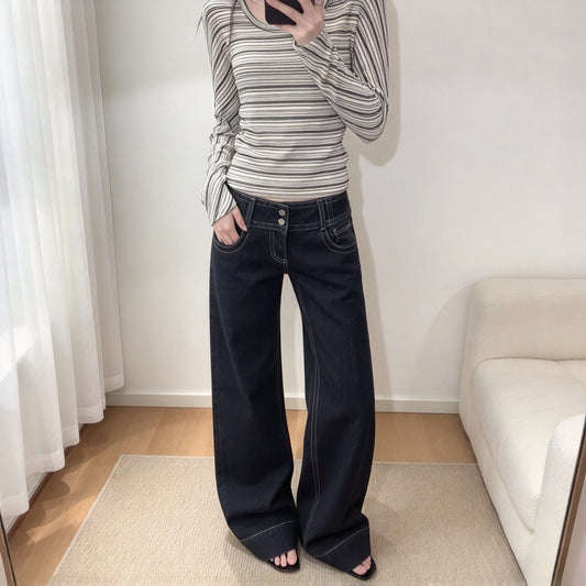 Jean Large Taille Basse Femme – Denim Rétro Américain