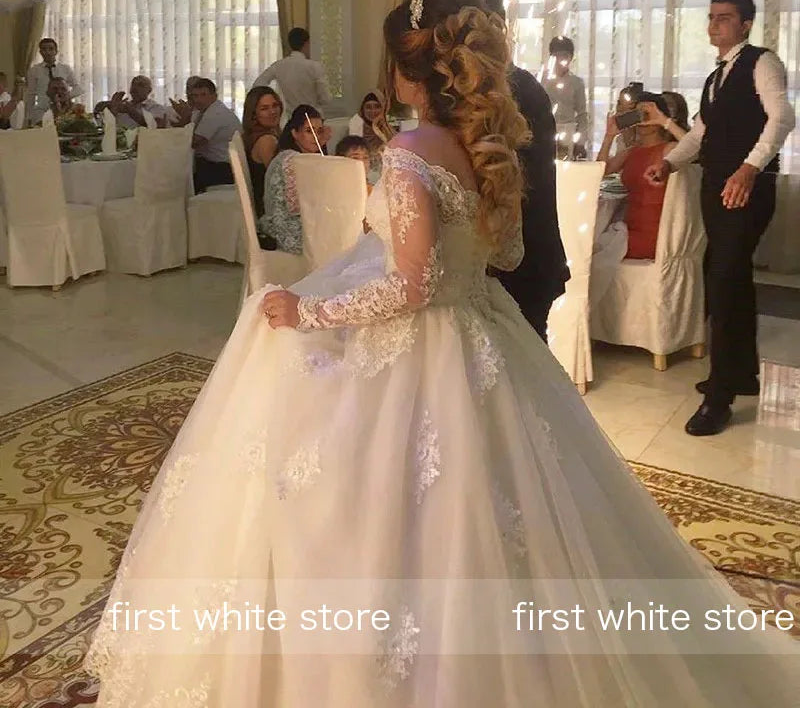 Robe De mariée de luxe à col en v, manches longues pour femmes