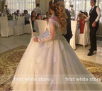 Robe De mariée de luxe à col en v, manches longues pour femmes