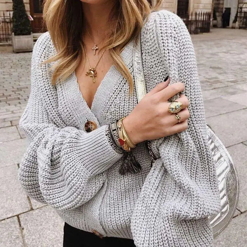 Cardigan en tricot doux boutonné pour femmes