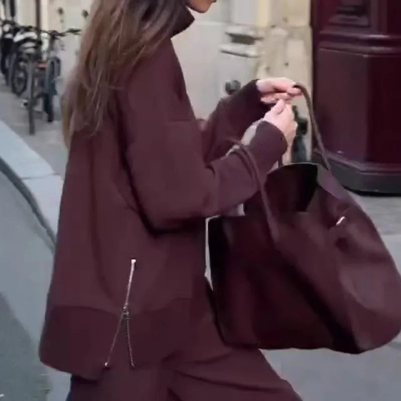 Ensemble 2 pièces sweat-shirt ample et décontracté et pantalon large pour femmes