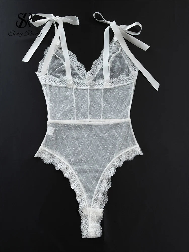 Body transparent érotique en dentelle pour femmes