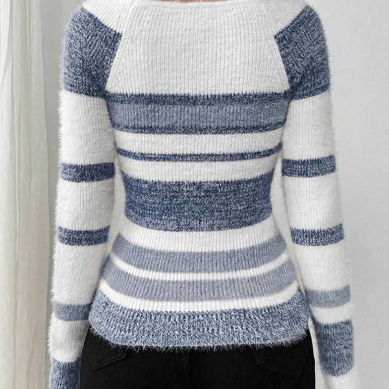 Pull rayé à col carré pour femmes