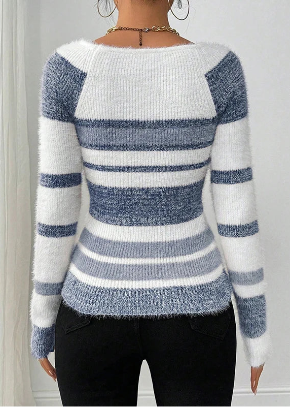 Pull Rayé Col Carré Femme – Maille Confortable