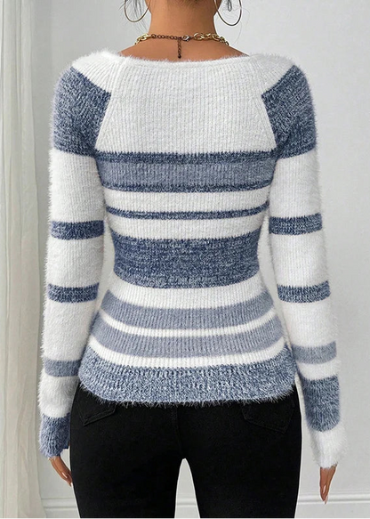 Pull Rayé Col Carré Femme – Maille Confortable