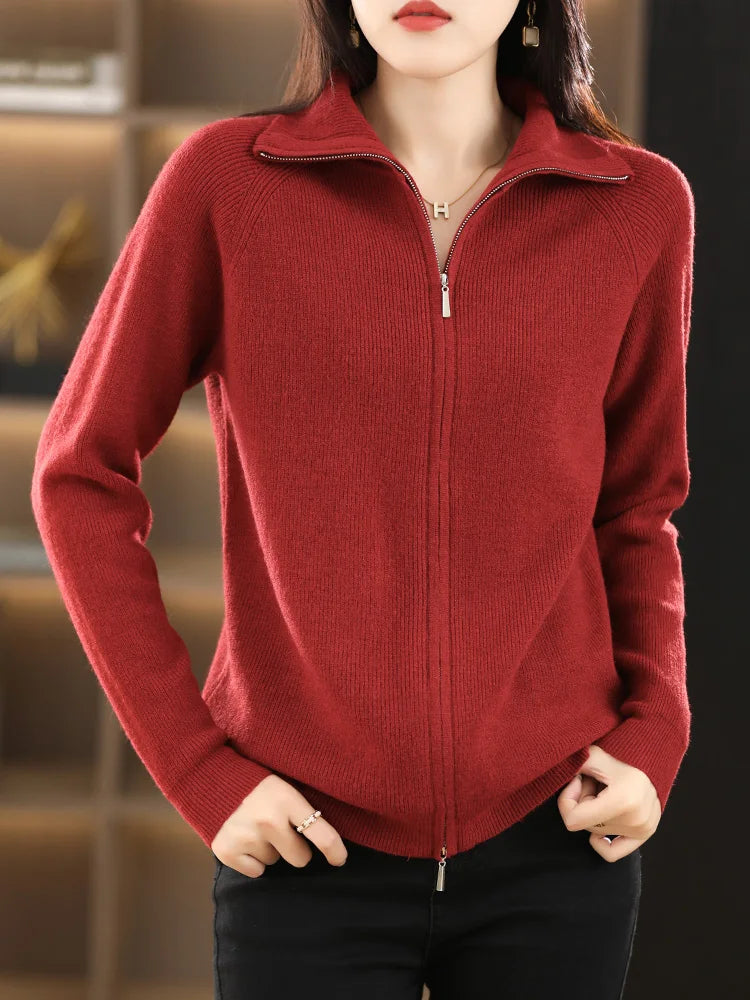 Pull en laine à double fermeture éclair pour femmes