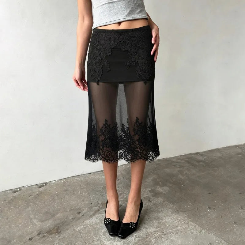 Jupe sexy en maille florale transparente pour femmes