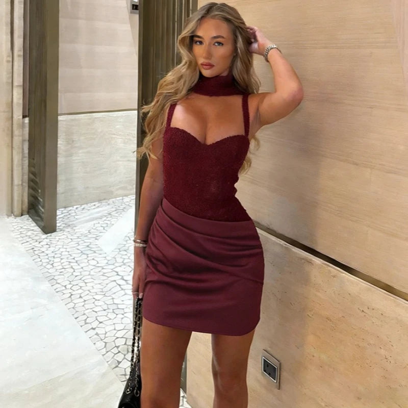 Robe mini dos nu à lacets et sequins pour femmes