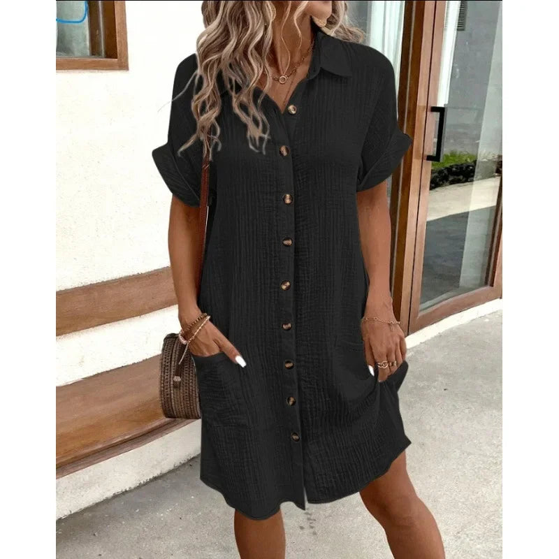 Robe minimaliste à boutons et col en v pour femmes
