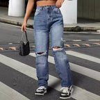 Pantalon décontracté tendance en jean déchiré pour femmes
