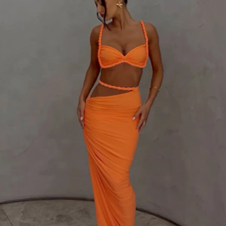 Ensemble 2 pièces Camisoles et jupes taille haute pour femmes