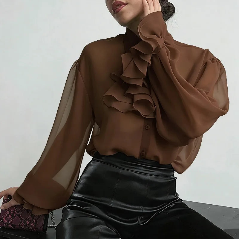 Chemisier à volants transparents pour femmes