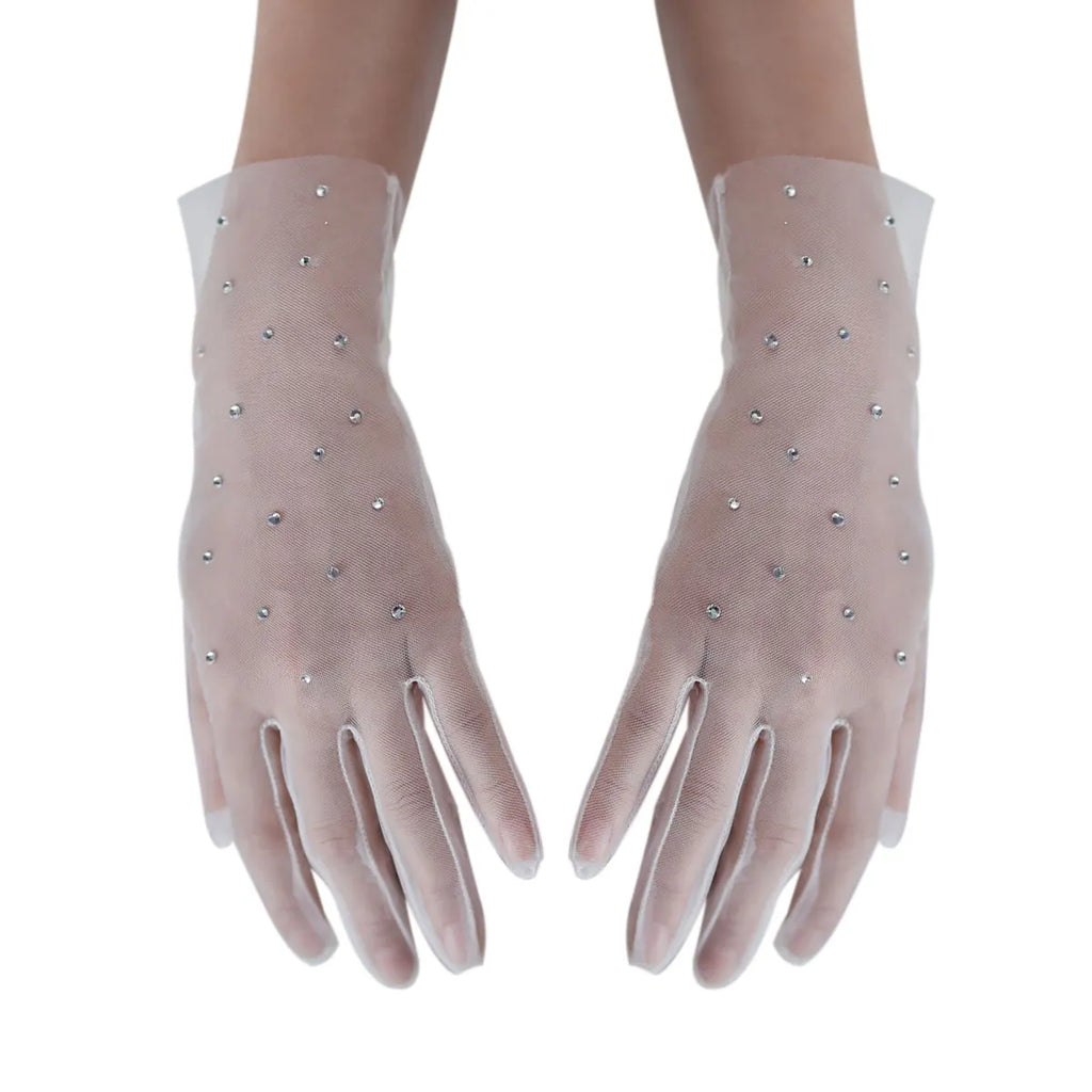 Gants blancs en cristal de tulle doux pour femmes