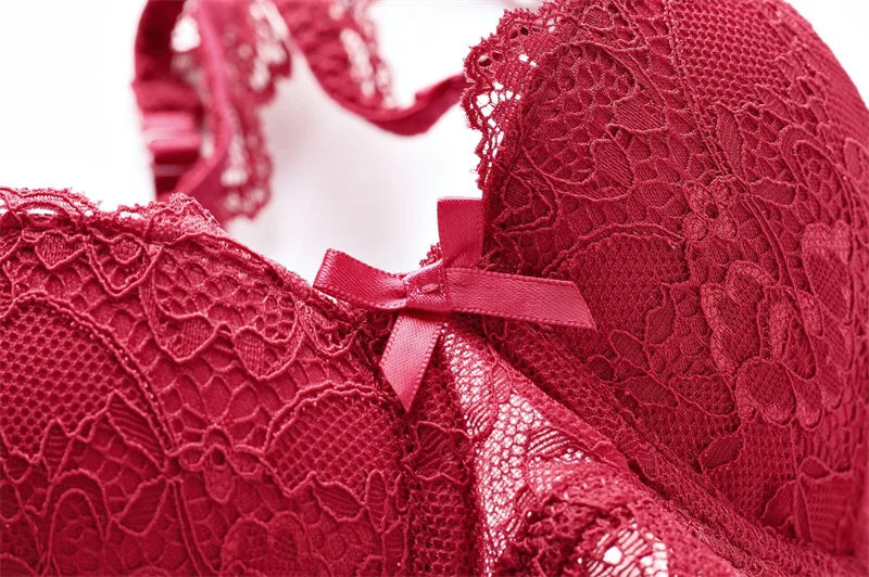 Ensemble soutien-gorge push-up en dentelle brodée et culotte pour femmes