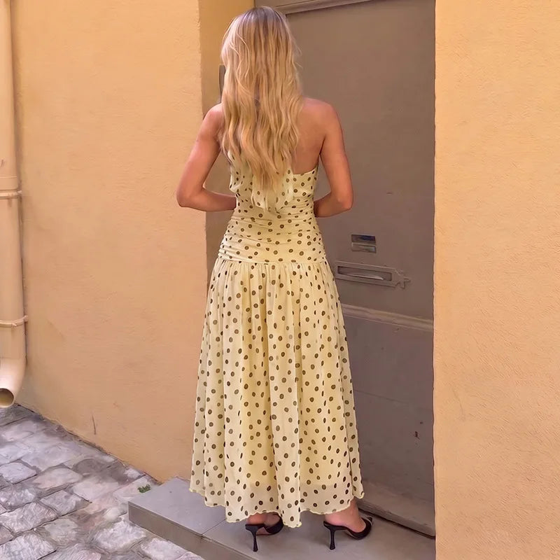 Robe longue dos nu à pois pour femmes