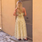 Robe longue dos nu à pois pour femmes