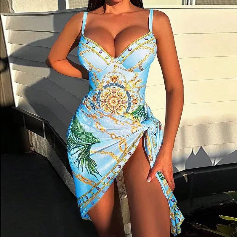 Maillot de bain deux pièces Push Up imprimé fleuri femmes