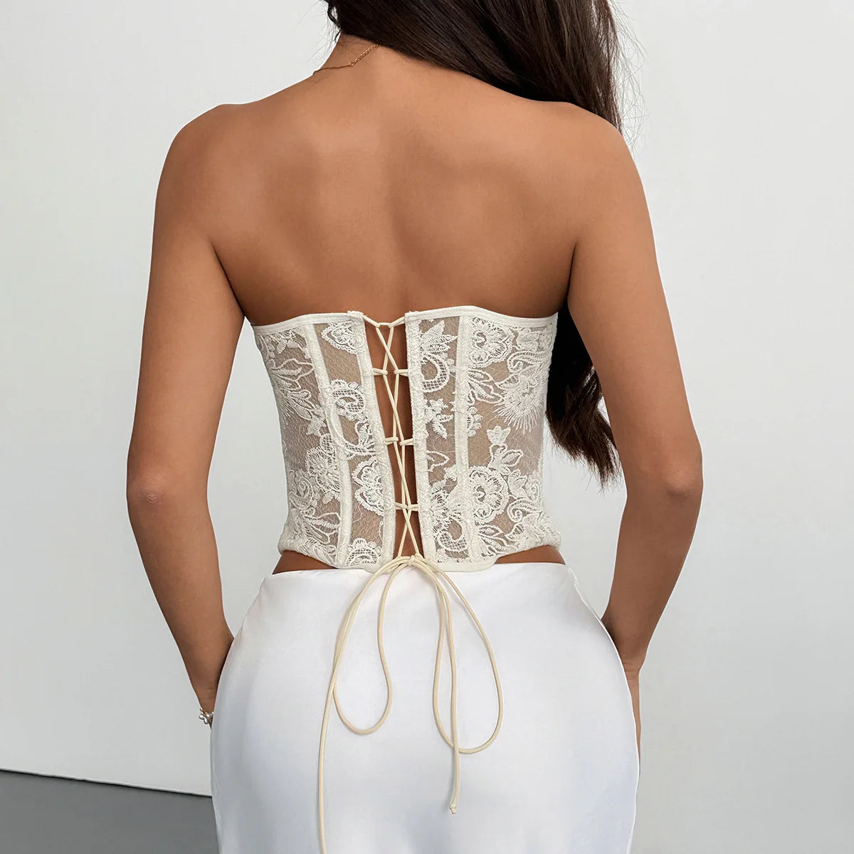Débardeurs corset brodé transparent pour femmes