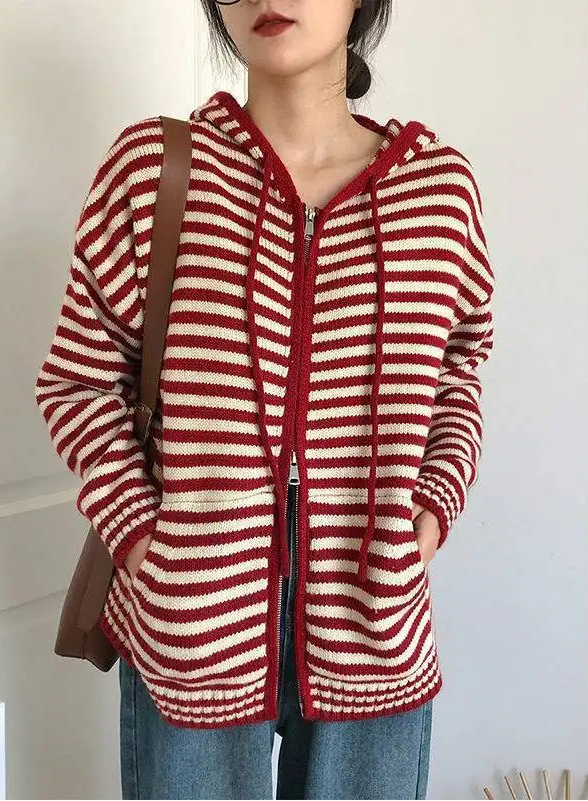 Pull à capuche à rayures de style collège pour femmes