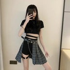 Mini jupe gothique taille haute plissée pour femmes