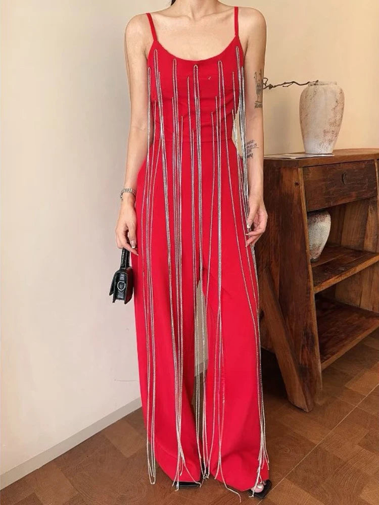 Combinaison de luxe à franges en strass pour femmes