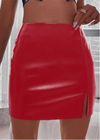 Mini jupes en cuir PU fendu taille haute pour femmes