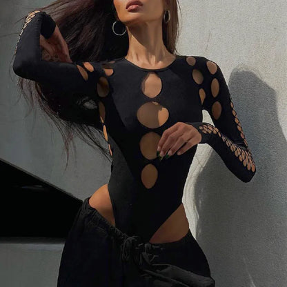 Body femme uni ajouré à taille haute