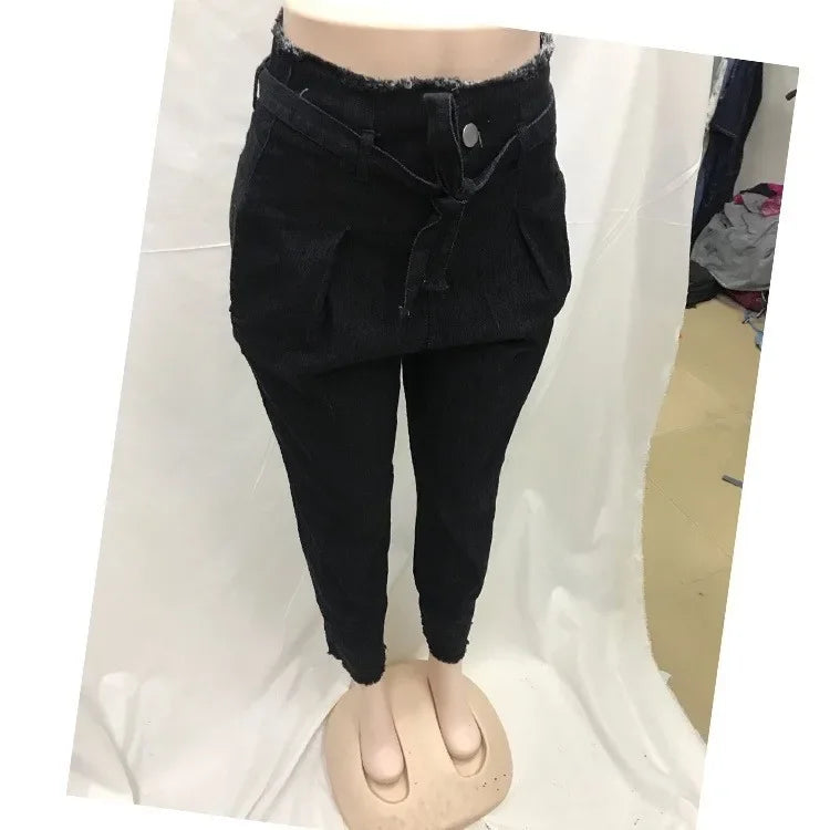Pantalon décontracté en jean déchiré à taille élastique pour femmes