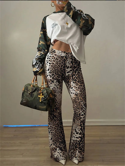 Pantalon Femme Évasé à Taille Élastique